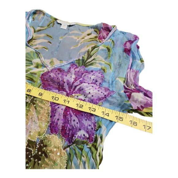 Queenspark Coverup 100% Silk Rhinestones Sz (12) US 8 Stretchy Quiet Luxury Sun - Picture 4 of 10